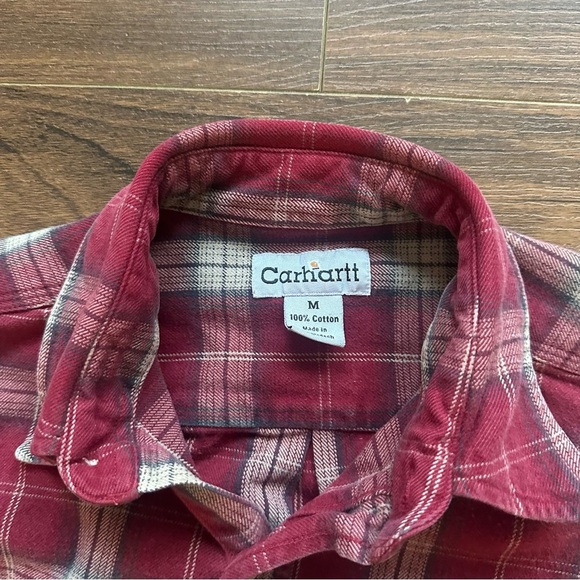 Carhartt Men's Burgundy Plaid Button Down Heavy Flannel Shirt - Picture 3 of 6